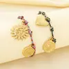 Pulsera Joyería Colorida de Cuerda Tejida a Mano de Moda y Creativa con Elementos Bohemios, Colgante de Sol en Forma de Corazón