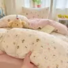 Juego de ropa de cama de tres piezas de gasa de doble capa para dormitorio estudiantil, funda de edredón individual, sábana bajera, sábana encimera, accesorios de ropa de cama
