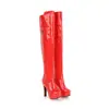 Bico redondo fivela de cinto couro envernizado botas femininas para pole dance zíper lateral Botas de cavaleiro botas longas acima do joelho sapatos de salto grosso botas de comércio exterior