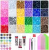 Caja de 24 compartimentos moderna y popular de diamantes de resina jelly de color AB con base plana, empaquetada para arte de uñas DIY, accesorios pequeños, venta al por mayor