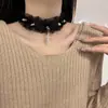 Collar de Encaje Blanco para Mujer Accesorios para Clavícula Punk Remache Cruz Collar
