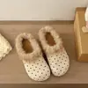 Chinelos Mary Jane, chinelos de algodão à prova d'água de inverno com bolinhas de pelúcia femininos, quentes e forrados com fleece para outono e inverno, adequados para uso externo e com sola antiderrapante