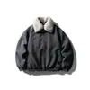 Ropa Vintage 25 Invierno Tendencia Japonesa Forro Polar Lana de Cordero Cuello de Piel Desmontable Casual Cálido Chaqueta de Algodón Abrigo de Algodón para Hombre