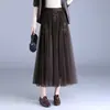 Falda de malla de marca auténtica para mujer, nuevo modelo otoño e invierno 2026, falda de tul con cielo estrellado de lentejuelas, falda larga plisada, falda bordada