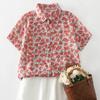 Foto Real de Camisas Artísticas Retro Hechas 2025 Nuevas Camisas Casuales Tops de Manga Corta Estampados Sueltos y Versátiles para Mujer