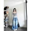 Calça Jeans Reta Estilo Americano Retro Azul Claro Primavera e Outono Nova Spice Girls Solta Emagrecedora Com Caimento Wide Leg Comprida Tendência Tendência Calça