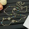 Nuevo Modelo 2025 Estilo Chanel Colorido Estrella Doble C Perla Collar Largo para Mujer, Réplica Completa de Diamante, Cadena Ligera de Lujo para Suéter Venta al por Mayor