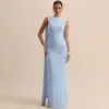 Comercio Exterior Europeo y Americano Primavera Nueva Ropa de Mujer Elegante y con Estilo Vestido de Noche Falda Larga Sexy Ajustado al Cuerpo Vestido sin Espalda con Cintas