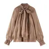 Comercio Exterior Ropa de Mujer 2026 Estilo Europeo y Americano Moda Holgada Plisada Corbata de Lazo Cuello Fluido Camisa Texturizada Mujer C526996
