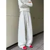 Calça de moletom casual bordada estilo americano para homens, calça reta solta de perna larga para primavera e outono, calça esportiva resistente estilo faculdade para homens