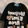 Camiseta de Verano de Manga Corta Hiphopopt Europeo y Americano para Mujer Diseño Holgado Nicho Oversize Manga Media para Pareja Top