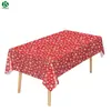 Mantel Desechable Engrosado Rectangular Base Roja Copo de Nieve Fiesta de Navidad Plástico Impermeable a Prueba de Aceite Decoración de Festival