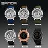 SANDA SANDA reloj digital multifuncional para hombre resistente al agua 410 Carcasa Plateada moderno reloj electrónico deportivo para exteriores para estudiantes de secundaria