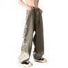 Jeans Degradê Retrô Masculino Outono Versátil High Street Tendência Calça Reta Estilo Hong Kong Calça de Perna Larga Solta Calça Bonita