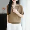 Blusas Chiques e Bonitas Estilo Francês para Mulheres, Nova Moda Verão 2026 Malha Relaxada com Recortes e Gola Polo Manga Curta