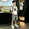 Conjunto de Verano para Niños 2026 Estilo Nuevo Niños Medianos y Grandes Camiseta de Manga Corta de Verano Delgada Sensación de Hielo Conjunto de Dos Piezas Estilo Verano Moderno Fresco