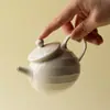 Tetera de Cerámica Hecha a Mano Creativa con Grabado, Tetera Vintage de Ceniza de Madera para Uso Doméstico, Juego de Té Kung Fu con Filtro, Tetera Individual
