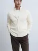 Suéter de punto trenzado retro americano con media cremallera y cuello alto para mujer, otoño e invierno, estilo old money, top base de punto suave y acogedor