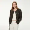 Jaqueta de Couro Nova Outono 2026 Gola Redonda de Botão Único Estilo para o Trabalho Manga Longa Casaco Moda Europeia e Americana para Mulheres