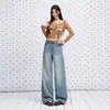 Jeans anchos de alta calidad, resistentes al frío y cálidos, de estilo retro azul transfronterizo para mujer, con un diseño bicolor para la temporada otoño/invierno 2026
