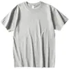 Camiseta de algodão puro de peso pesado, gola redonda, manga curta, para homens, branca pura, estilo americano, simples, cor sólida, corte solto, camiseta de verão para mulheres