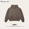 Conjunto de Sudadera con Cremallera Pesada de Hilo Jaspeado con Pinzas y Pantalones de Pierna Recta para Hombre, Estilo Streetwear Otoño/Invierno Europeo y Americano, Lujo Silencioso, Old Money