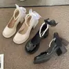 Sapatos de Verão Finos de Couro Estilo Britânico com Pérolas para Mulheres com Saias, Sapatos Mary Jane Retrô de Salto Bloco, Saltos Altos, Sapatos JK Japoneses