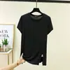 Nueva Camiseta de Modal para Mujer 2026, Primavera y Verano, Manga Corta, Delgada, Se Puede Usar Afuera, Color Sólido, Casual, Corte Holgado, Top con Abertura Lateral