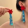 Pendientes Klein Azul~Rojo y Azul de Color Contrastante Cuerda Trenzada Pendientes de Borla con Lazo Estilo Festivo Pendientes Exagerados Pendientes