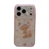Funda linda de oso secador de pelo de dibujos animados para iPhone 18 Pro Max, adecuada para 16 Pro, capa doble 15 Pro, 17 Pro