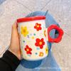 Taza de Cerámica de Flores de Alto Valor con Tapa y Cuchara para Niñas para el Hogar Taza de Agua Taza Oficina Café Té