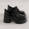 Sapatos Pequenos de Couro Estilo Britânico com Solado Grosso e Salto Grosso Pretos para Mulheres 2025 Novo Outono e Inverno Bico Redondo Versátil Sapatos Mary Jane Franceses