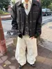 Chaqueta de Mezclilla Vintage de Trabajo con Cuello Reversibles para Hombre 2026 Primavera y Otoño Holgada Casual Plegada Hebilla Metálica Estilo Americano Abrigo