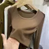 2024 Camiseta de Manga Larga con Cuello Redondo y Hilo Grande Tops Moda Femenina Versátil Silueta Adelgazante Camiseta Básica Ins Tendencia Silueta Adelgazante