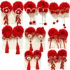Anel de Cabelo de Pelúcia Vermelho para Crianças Corda de Cabelo Vermelha Nova Corda de Cabelo de Ano Novo para Meninas Flor de Cabelo Estilo Chinês Cabelo de Hanfu Traje Tang