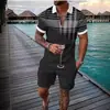 Conjunto de Polo con Cremallera de Moda Europea, Americana y Asiática Transfronterizo para Hombre, Polo Casual Estampado en 3D, Pantalones Cortos Casuales