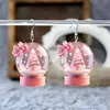 Pendientes Acrílicos Europeos y Americanos Bola de Nieve Navideña Pastel Árbol Pendientes de Moda con Lazo Rosa Navidad