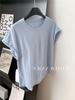 Camiseta de Algodón 65% con Dobladillo Enrollado, Cuello Redondo, Manga Corta para Mujer, Sencilla, Delgada, de Algodón, con Mangas Acampanadas, Moderna, Verano 2025