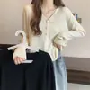 Foto real del nuevo cárdigan de punto largo de manga larga con cuello en V acanalado de bambú para tallas grandes de mujer, hecho de hilo de núcleo