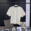 Hermoso Suave Pomposo Blanco Sencillo Versátil Juguetón Cuello Redondo Tejido Lana Manga Corta Top