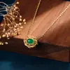 Colar Feminino Elegante Retrô Little Red Book Estilo Chinês Método Antigo Banhado a Ouro com Ágata Calcedônia Natural Pingente Cadeado da Paz