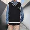 Conjunto de pareja de chaleco de punto con cuello en V de estilo japonés en capas para otoño e invierno, chaleco suéter sin mangas de estilo casual, ropa de hombre de moda