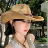 Sombrero de Paja Estilo Étnico para Mujer, Sombrero de Vaquero Occidental, Sombrero de Protección Solar para Fotografía de Viajes, Sombrero de Ala Ancha de Verano