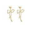 Pendientes de borla larga con aguja plateada, elegantes y dulces, con lazo para niña, de metal con textura líquida mate, joyería para las orejas