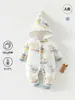 Macacão Acolchoado Espesso para Bebê 180g Outono e Inverno Quente Macacão de Engatinhar Categoria a Macacão com Capuz para Passeio Roupa de Algodão para Bebê