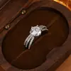Anillo de Comercio Exterior Transfronterizo con Diamantes Completos, Piedra Grande al Descubierto, Anillo de Compromiso de Circonita, Anillo Clásico de Seis Garras con Diamantes Completos Giratorios