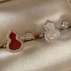 Anillo de calabaza retro estilo chino nuevo Fulu ágata roja ágata blanca incrustado con diamantes completos simple moda alta calidad anillo para el dedo de comida