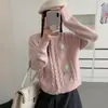 Cárdigan de Punto Trenzado con Bordado de Lentejuelas Estilo Coreano Otoño/Invierno Nuevo para Mujer, Abrigo Suéter Elegante Versátil con Botones de Perla y Lazo