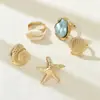 Anel de Liga de Moda Retro Europeia e Americana Transfronteiriço Estrela do Mar Concha Anel de Pérola Irregular Conjunto de Acessórios