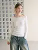 Camiseta básica de punto off-shoulder para mujer, nuevo estilo primavera y otoño, ajustada, top de manga larga 9230